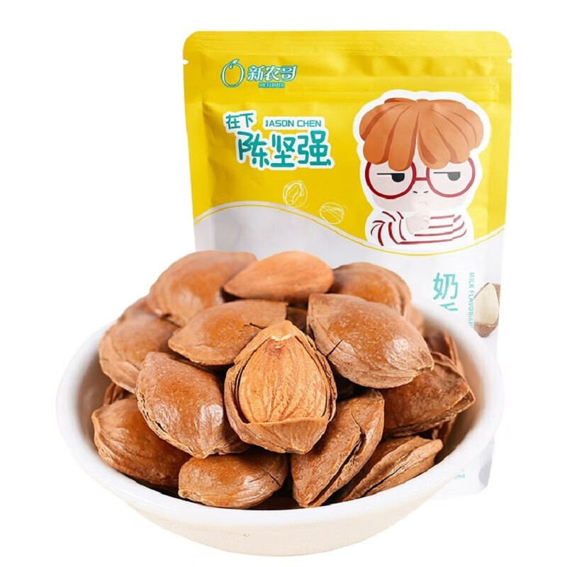 新农哥手剥小白杏开口小杏仁杏核坚果炒货休闲零食 奶香味200g