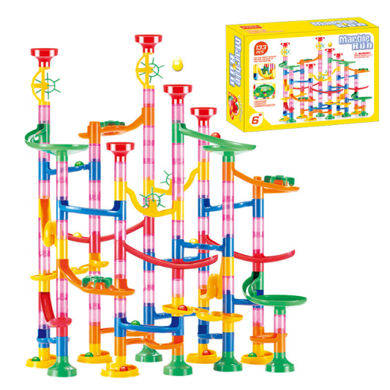 积木拼装玩具滑滑梯 儿童滚珠轨道百变滚球积木滑梯弹珠拼插太空管道
