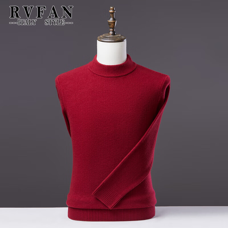 RVFAN男装羊毛衫男保暖毛衣秋冬季套头针织衫中年男士圆领打底衫 黑色 L