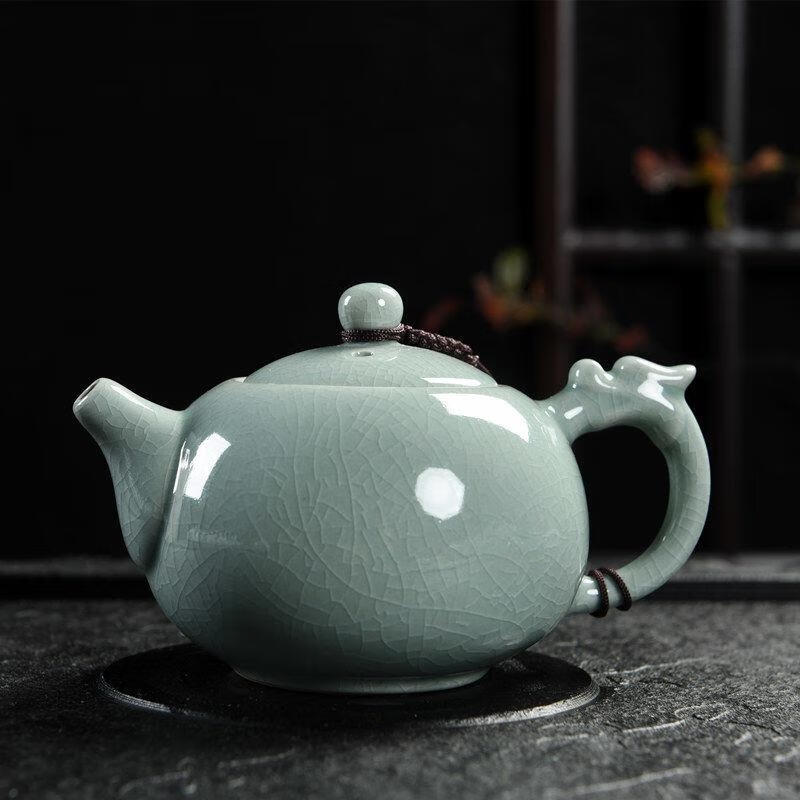 麟酷汝窯茶壺開片大號(hào)汝瓷可養(yǎng)小單壺冰裂西施壺陶瓷家用功夫茶具的 龍頭西施壺(哥’窯)230’m’l