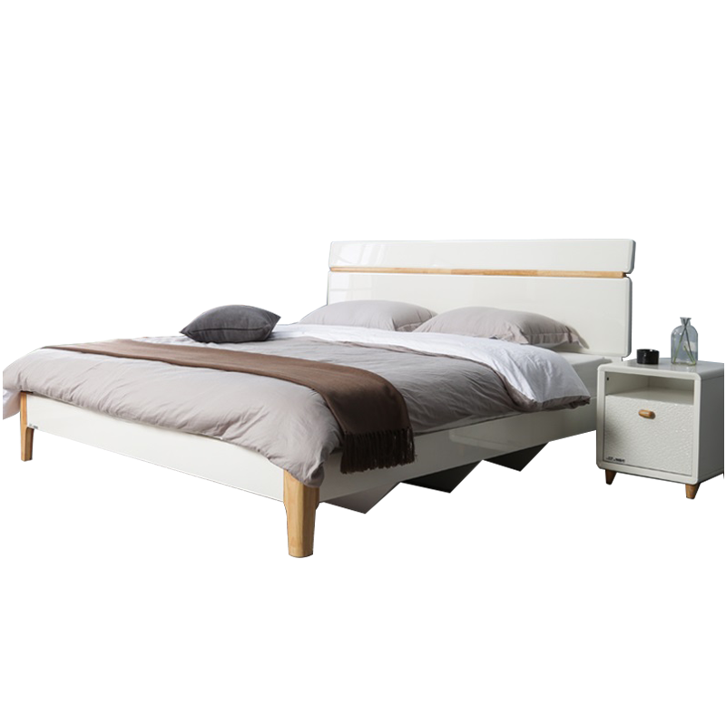 掌上明珠家居 双人床 亮光烤漆板式床 北欧卧室家具 实木床脚 1.8米 ESA117-2A152