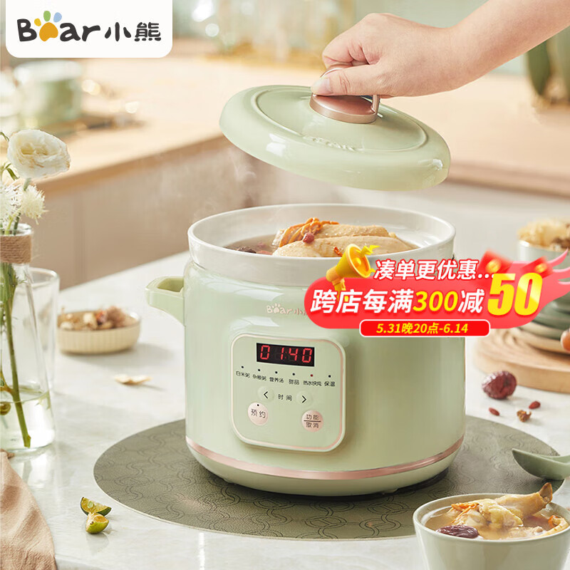 小熊(bear) 电炖锅 电炖盅 煲汤锅 炖汤锅 煮粥锅家用2升白瓷内胆炖