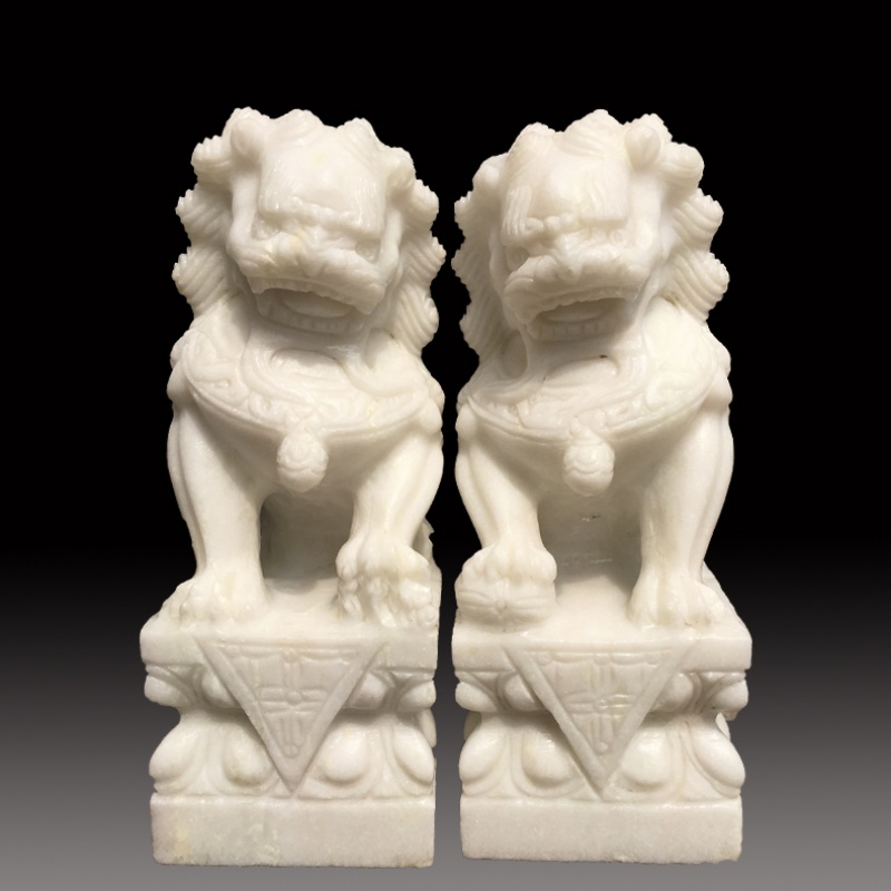 石雕汉白玉石狮子一对家用看门精雕墓地小石狮子门口摆件 精品汉白玉