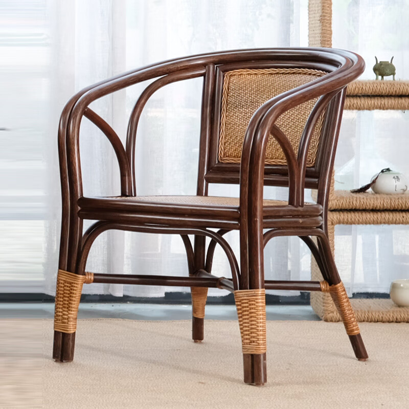 珊瑚港藤椅子靠背椅天然真藤单人腾椅滕椅家用阳台休闲桌椅三件套老人
