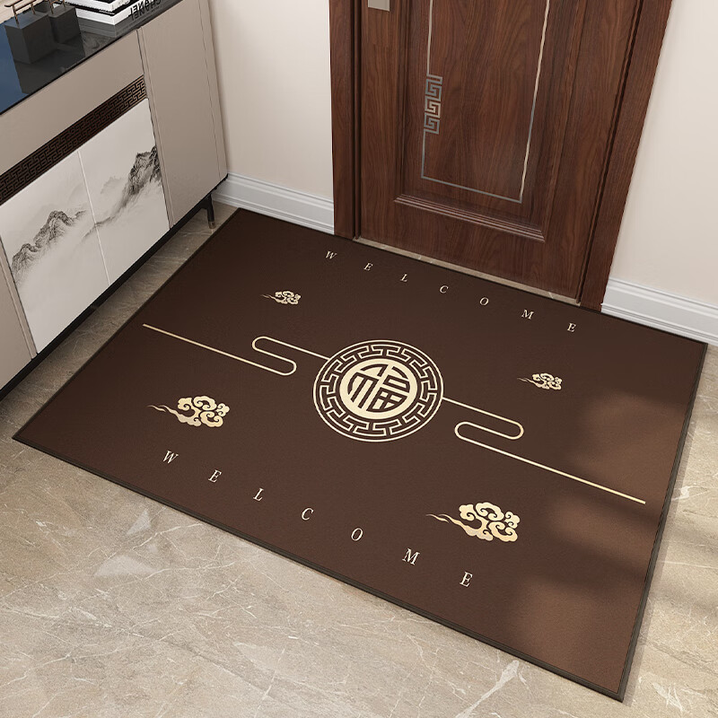 双喜临门 新中式入户门地垫进门脚垫家用门口玄关垫红色客厅茶几垫可定制 加厚钻石绒进门垫-百福呈祥红色 80cm*120cm