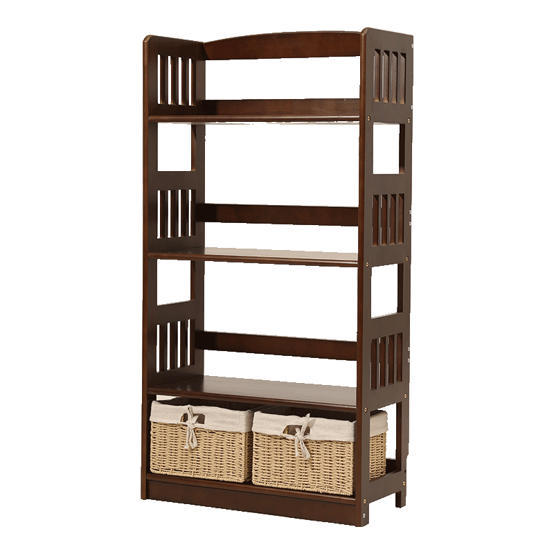 隆上隆 实木书架落地家用简易客厅置物架 原木色三层-60CM