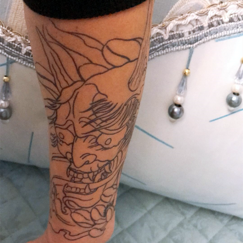 vieruodis般若艺男女防水花臂纹身贴鬼头般若手臂小腿割线刺青色线条