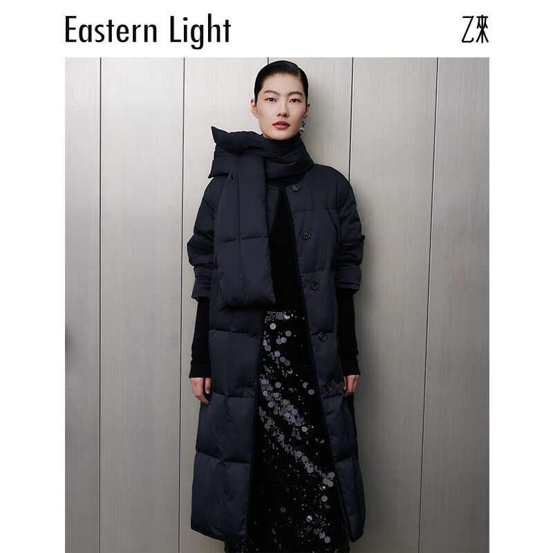 乙来（EASTERN LIGHT）【100%进口SOLOTEX纱线】2025冬季长款羽绒服大衣外套新年战袍 普鲁士蓝 M