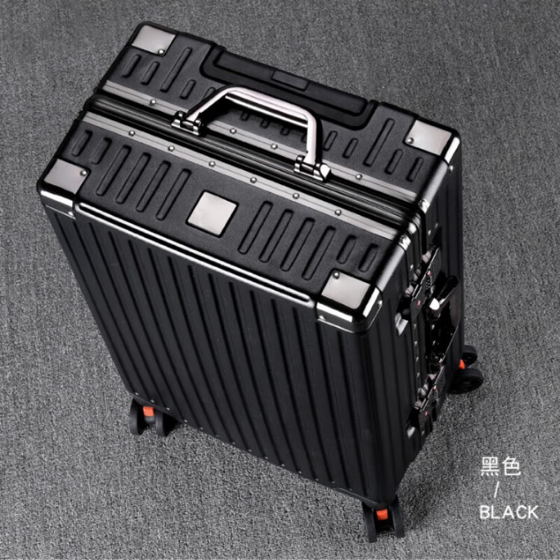 爱多美行李箱大容量登机箱铝框高颜值女旅行箱可坐人男密码箱商务耐摔 黑色铝框高颜值 20寸