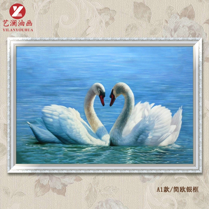 艺澜油画客厅餐厅卧室床头白天鹅戏水闺蜜乔迁新居新婚礼物成品装饰画