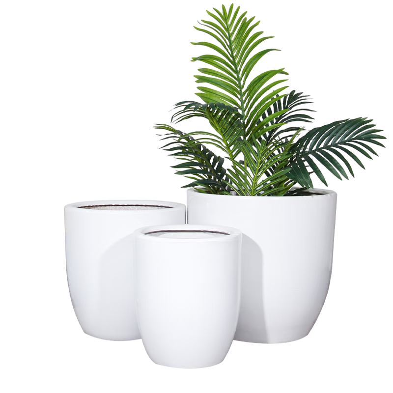 慕景瓷業(yè)陶瓷花盆小號大號錐形大口徑綠植盆器室內(nèi)外發(fā)財樹天堂鳥大花盆 白色低腰錐形大號+七件套