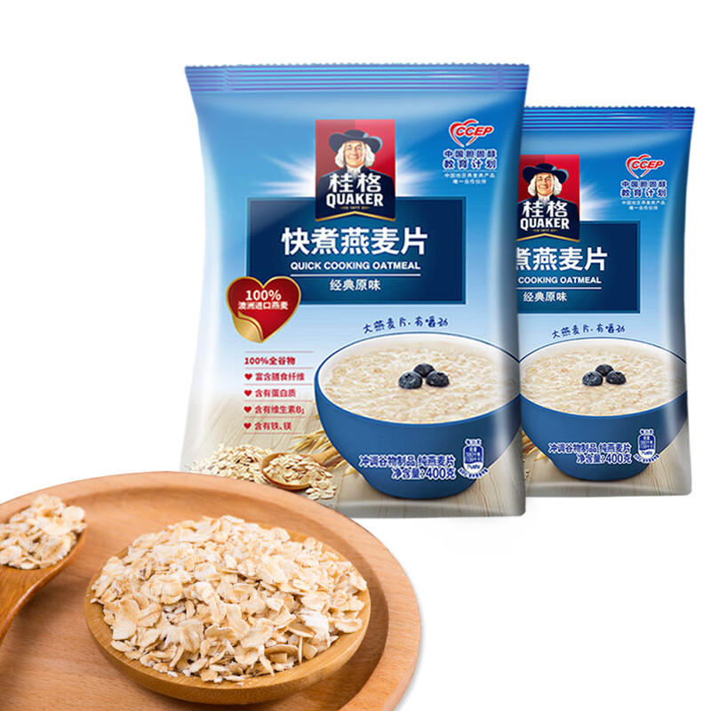 桂格(quaker)快煮燕麦片经典原味400g×3袋装粗粮谷物