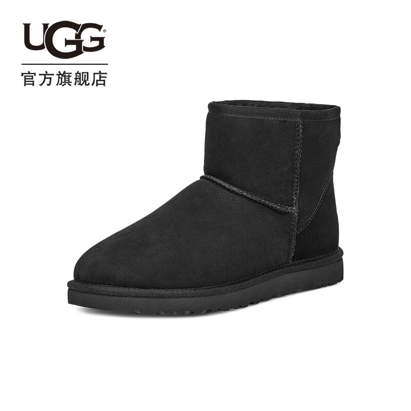 UGG冬季男士舒适平底经典时尚纯色迷你休闲短靴雪地靴1002072 BLK | 黑色 41