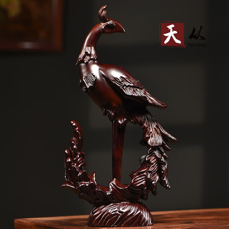 天从 木质凤凰摆件吉祥物黑檀木火凤凰雕像实木雕刻金凤凰工艺礼品
