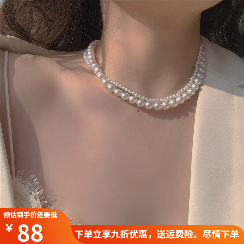 项链ins风颈链感百搭复古港风毛衣链女锁骨链配饰 图片色双重珍珠项链