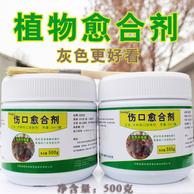 达锐宝树木伤口愈合剂植物涂抹剂果树涂补剂愈合膏树杆愈伤膏大树涂膜剂 灰色500g/瓶 瓶装+赠品刷子(1瓶送1刷子)