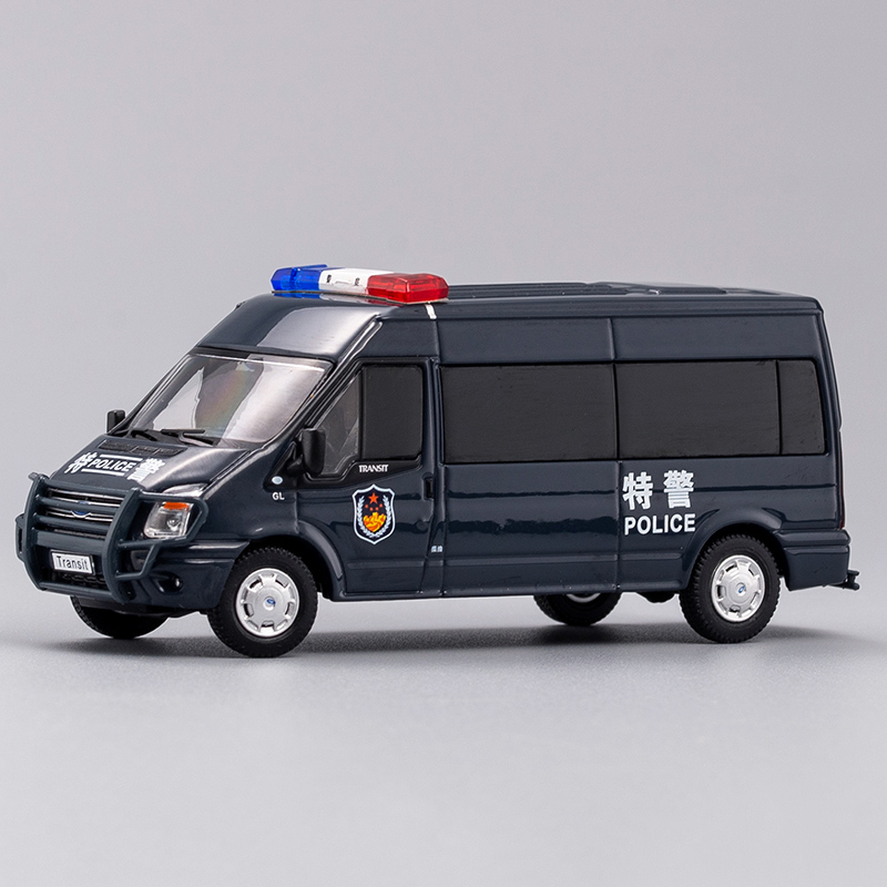 雨萱汽文1:64 福特全顺 警车 消防救护特种车 合金汽车模型车模成人