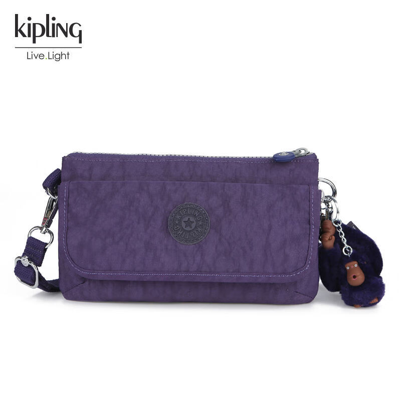 Kipling凯浦林女包轻便尼龙布包22新款时尚潮流单肩包手提斜挎包 蓝紫