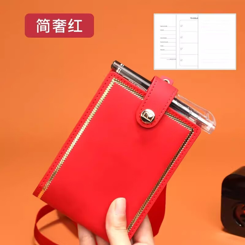 志通达挂脖笔记本记事本小笔记本随身口袋本笔记本便携记事a7备忘录带笔小号记录厚文具日记本 金边挂脖简奢红 （含内芯）