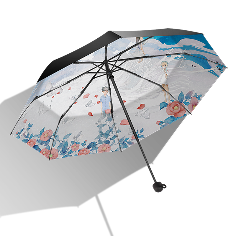 天堂伞 京东家居优选 防晒太阳伞森系插画定制款折叠晴雨伞两用男女学生简约森系 30758E 食梦