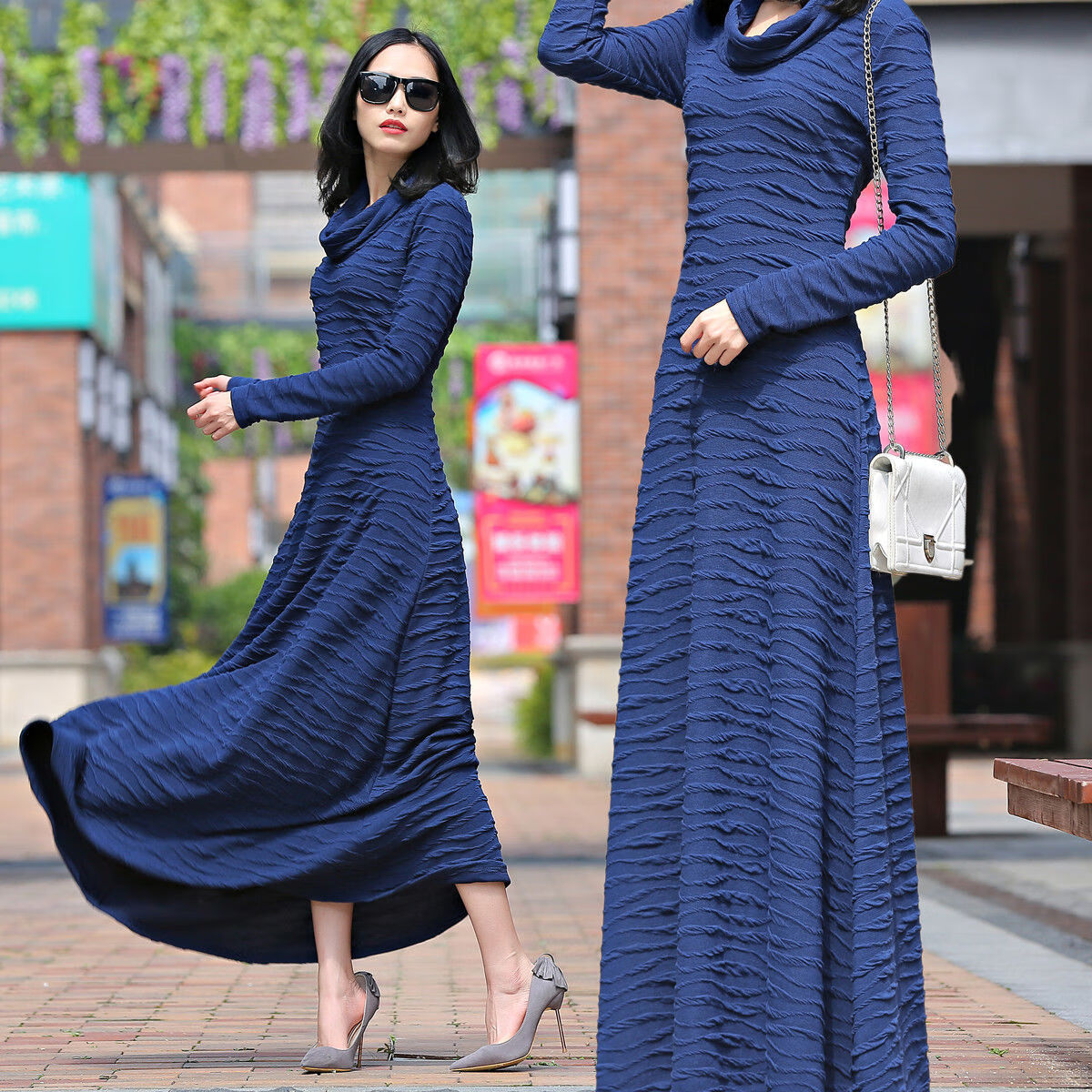 领格春秋高个子170拖地到脚踝大摆超长款长裙【好质量】新款女装连衣