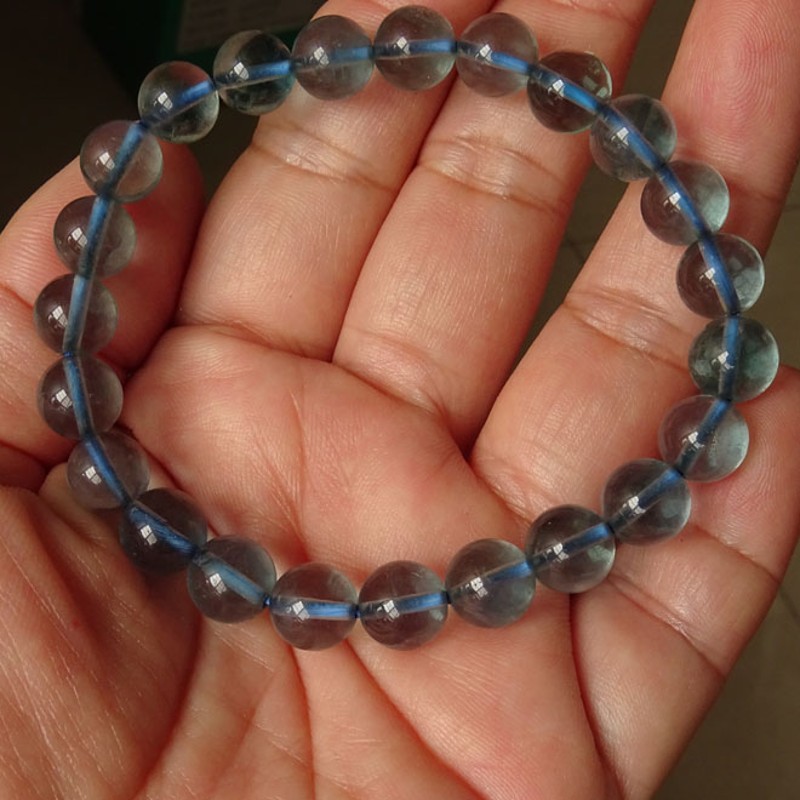 仙来阁  蓝萤石手链 蓝莹石水晶 优雅蓝 男款女款定制款 蓝莹石8mm