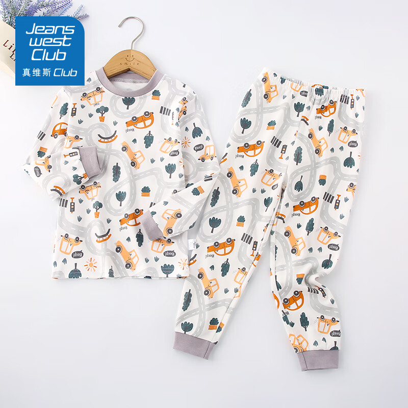JEANSWEST CLUB真维斯集团儿童秋衣套装女童新款家居男童秋冬款睡衣内衣套中大童 【秋衣套装】轨道汽车 130 （建议身高110-120CM）
