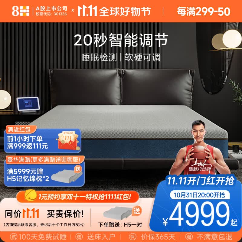 8H 自适应软硬可调智能床垫子 小爱控制高端乳胶弹簧床垫厚 智慧蓝 1.5米*2米使用感如何?