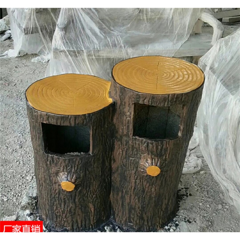 水泥仿木垃圾桶 水泥仿树桩垃圾箱 公园仿木纹垃圾桶