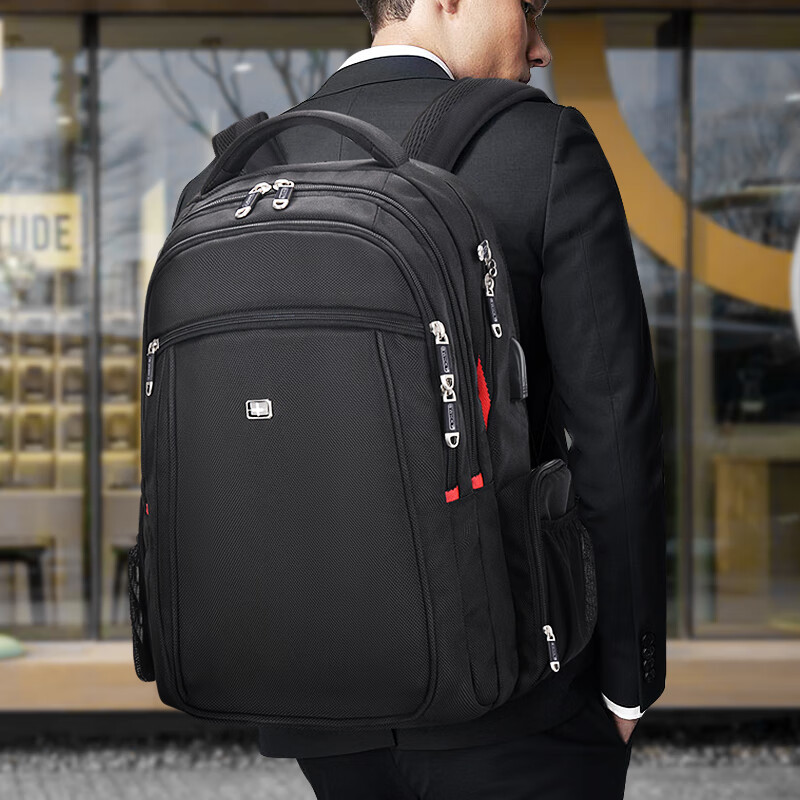 SWICKY瑞士男士背包旅游双肩包商务旅行出差笔记本电脑背包大容量双肩包 黑色【40L加厚设计】