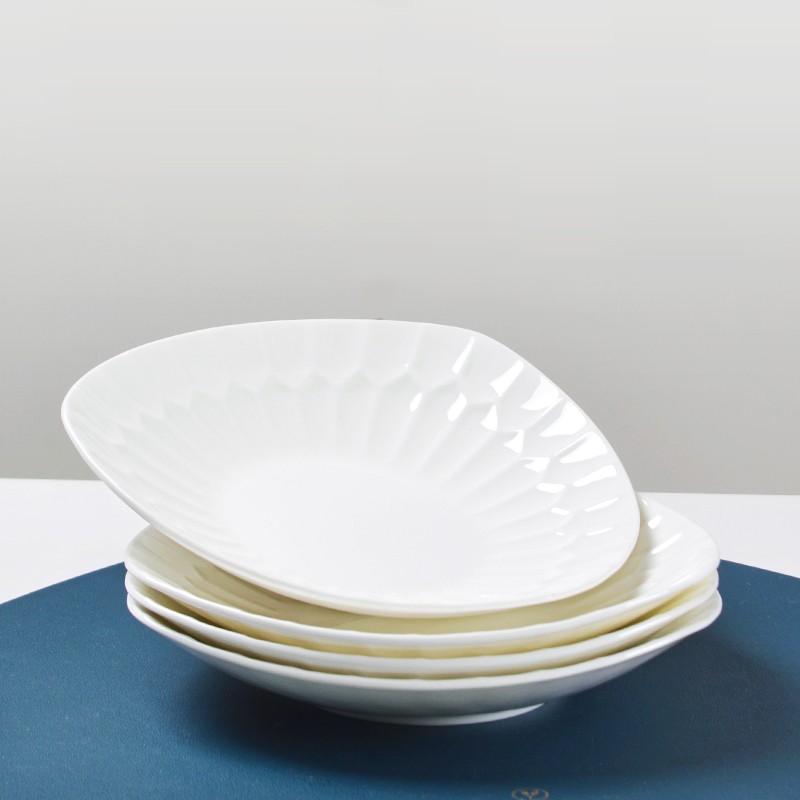 网红盘子菜盘家用陶瓷创意个性奇异形碟子不规则沙拉深盘 大三角盘4个