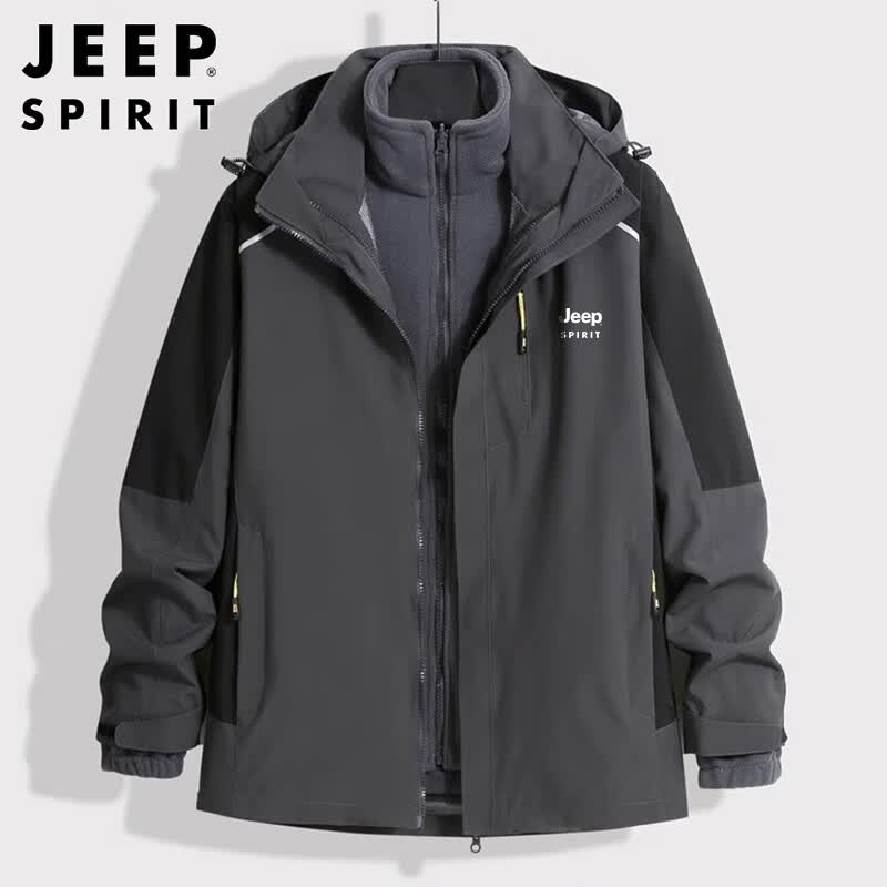 吉普（JEEP）冲锋衣夹克男秋季防风防水外套男士三合一可拆卸男装 灰色 XL 高性价比高么？