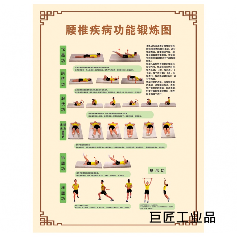 锻炼贴画海报骨科宣传挂图医院宣传挂图装饰画 腰椎疾病功能锻炼图 60