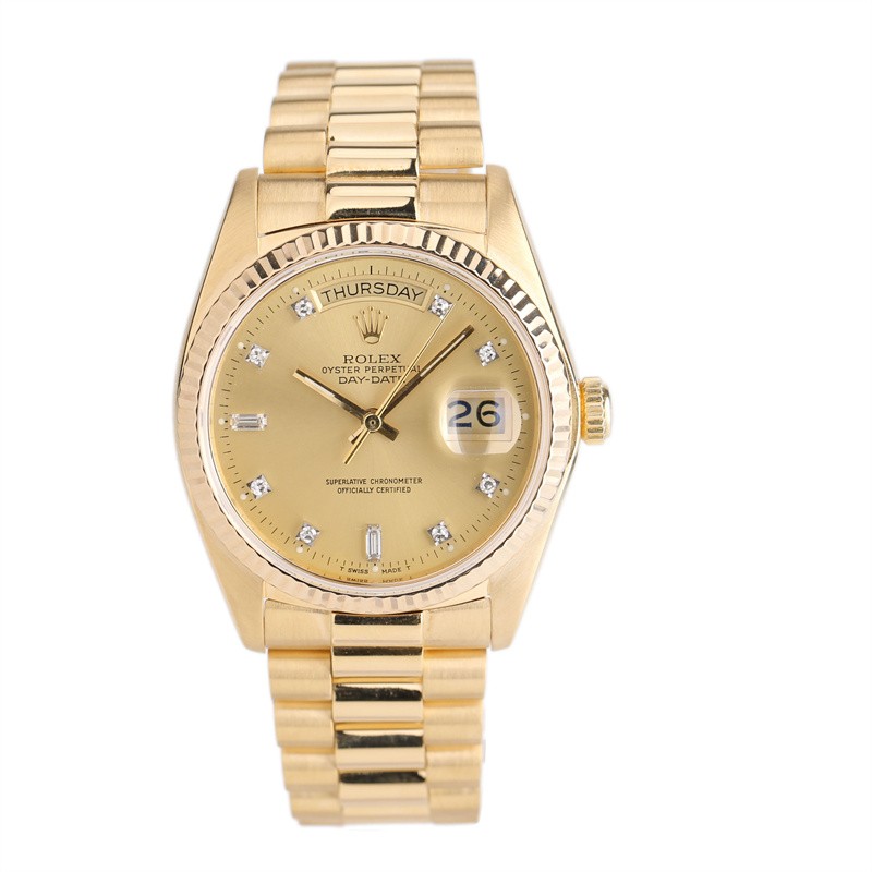 【二手95新】劳力士男表日志型系列18k黄金后镶钻自动机械男表18038