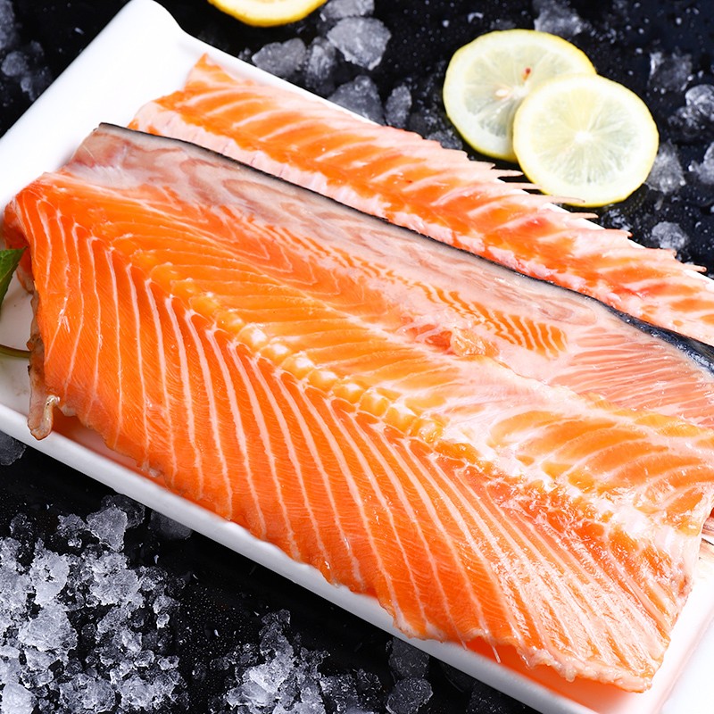 海皇湾挪威进口冰鲜三文鱼中段刺身鱼片即食大西洋鲑生鲜鱼类快至次日达 鱼骨鱼排中段 500g