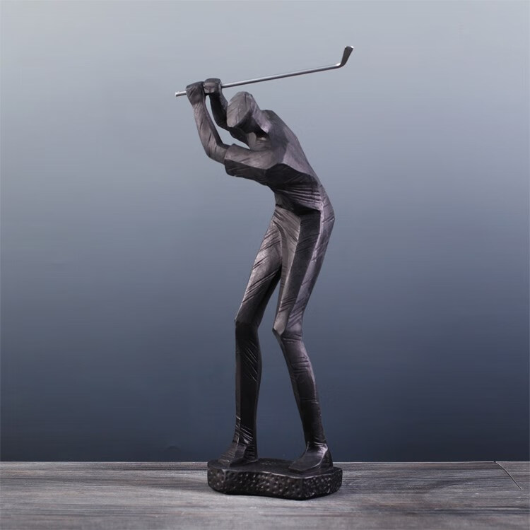 绿野客高尔夫雕塑人物 现代简约样板房客厅黑白色高尔夫人物雕塑摆件