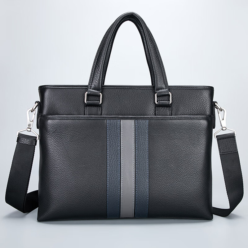 popck头层牛皮手提包男包新款潮休闲商务公文包电脑包横款单肩斜挎包