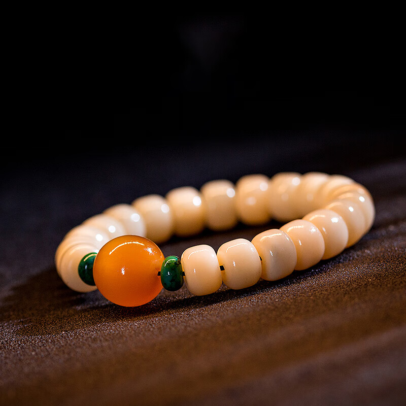 eck藏式天然鹿骨手串民族风男女款单圈佛珠diy玛瑙天珠