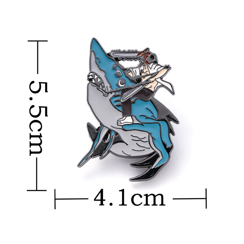 电锯人动漫同人周边帅气鲨鱼电次胸针徽章合金烤漆滴胶礼物 鲨鱼电次