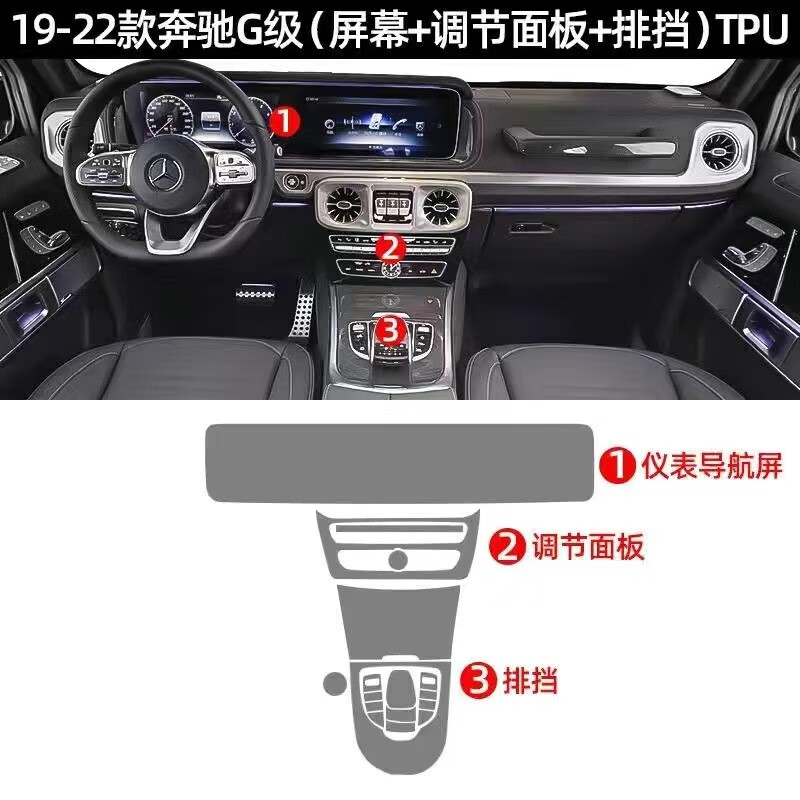 易思凯19-22款奔驰大g级g63 500中控内饰保护膜屏幕钢化膜车内改装
