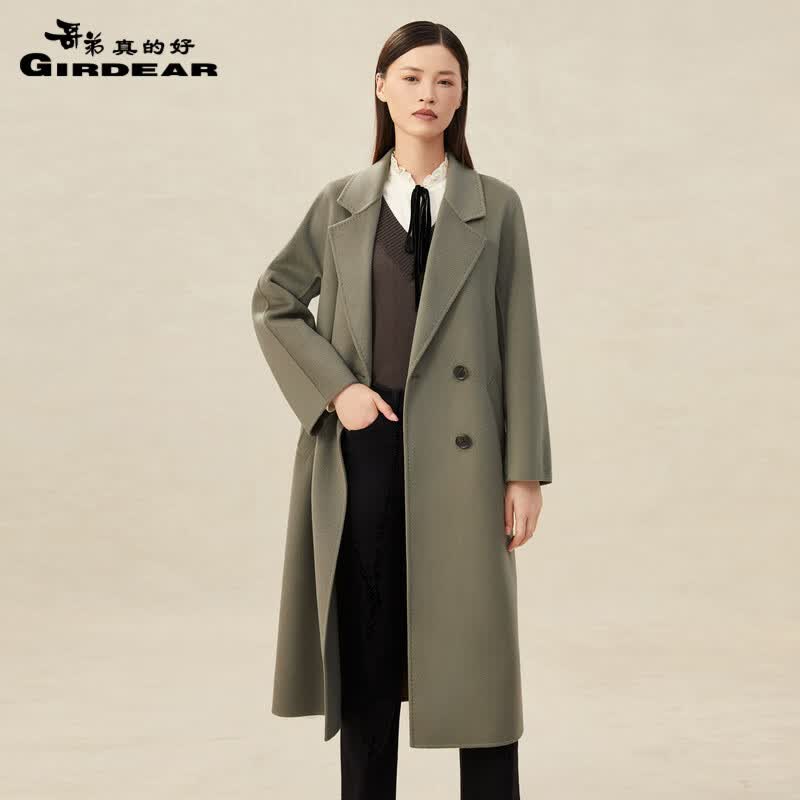 哥弟真的好翻领中长款过膝羊毛双面呢大衣女外套A400619 绿 S(2码)高性价比高么？