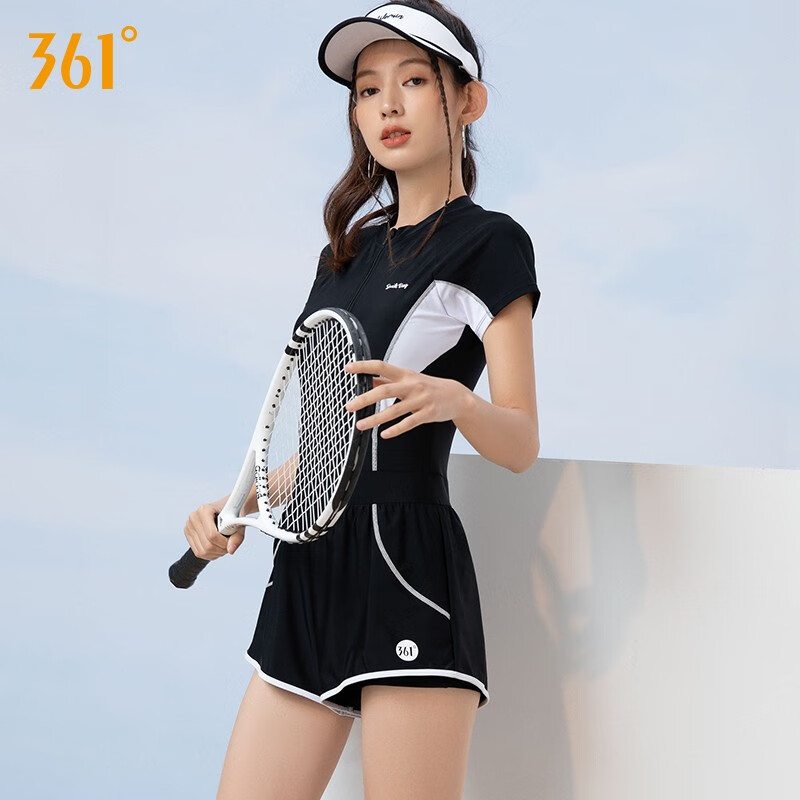 361°游泳衣女款连体泳衣2025新款保守遮肚显瘦平角高级感泡温泉泳装 黑色 XL 身高160-170cm体重56-61kg
