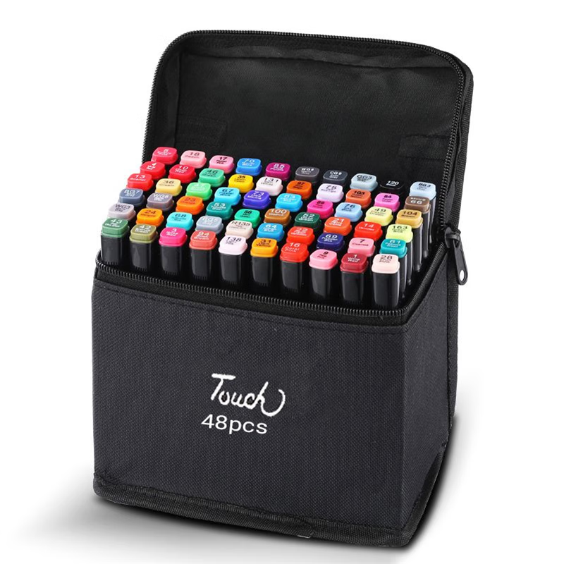 御阅 学生文具美术马克笔双头彩色绘画笔手绘油性24色48色美术彩笔套装 通用48色+笔袋