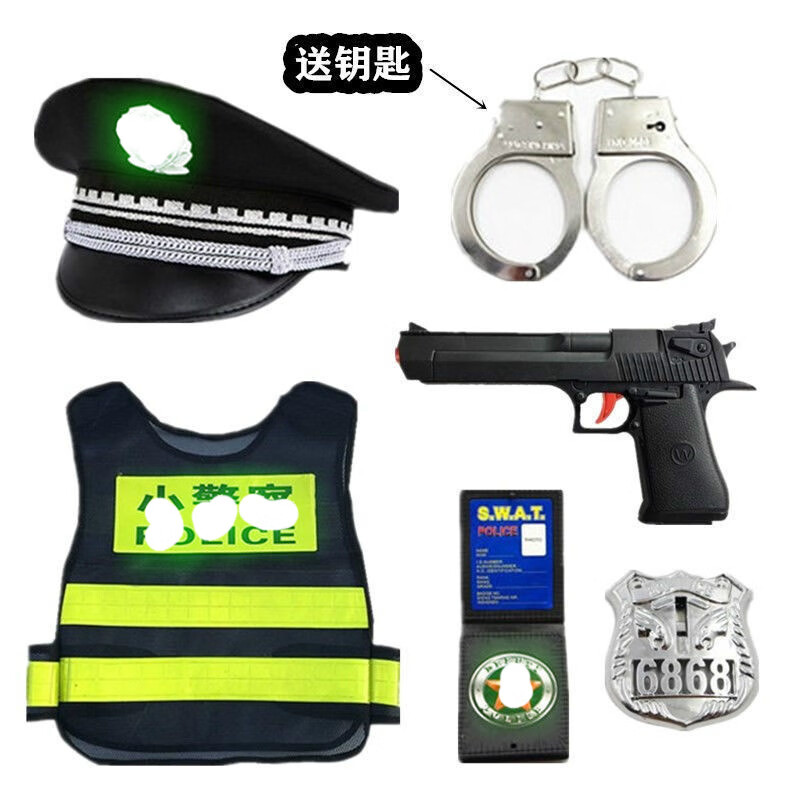 吉米兔儿童警察服黑猫警长小孩交警大盖帽电动玩具枪套装男女童生日礼物 小警6件套 2-5岁 礼品