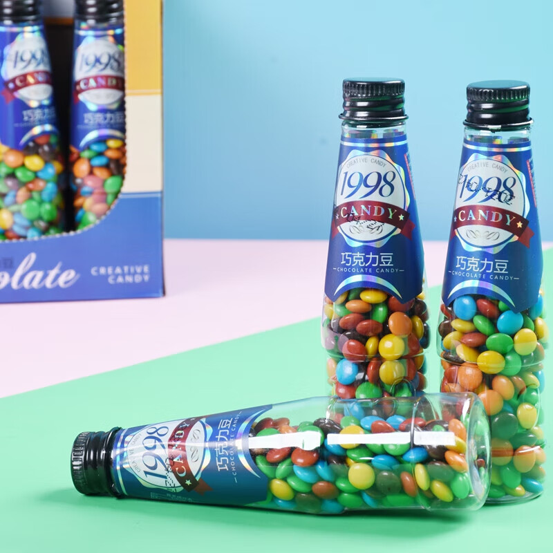 儿童节糖果休闲创意学生奖励小零食彩虹糖 巧克力豆瓶装70g【1瓶】