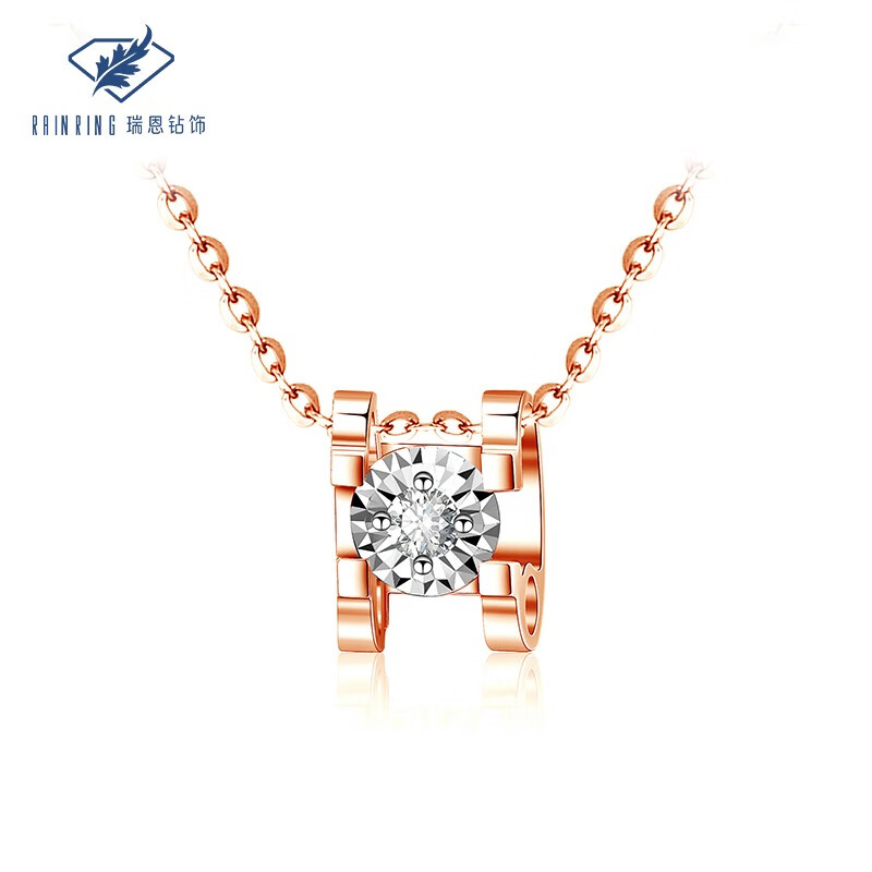 瑞恩钻饰 牛头款18k金钻石钻石项链 经典款套链锁骨 送女友礼物 线下