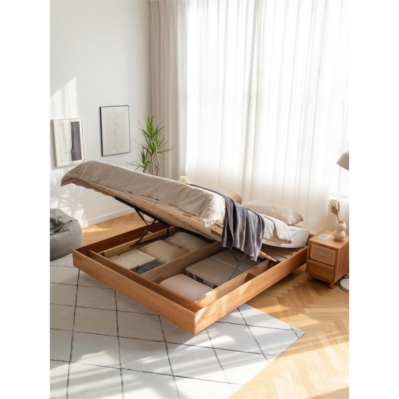姚先森箱体床全实木无床头日式北欧樱桃木悬浮气压储物床高箱收纳