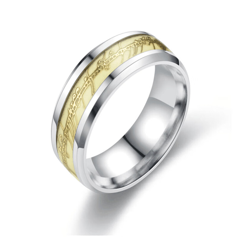 ukmrs欧美 钛钢戒指夜光戒指 指环王魔戒指环潮流创意饰品 金色片 6号