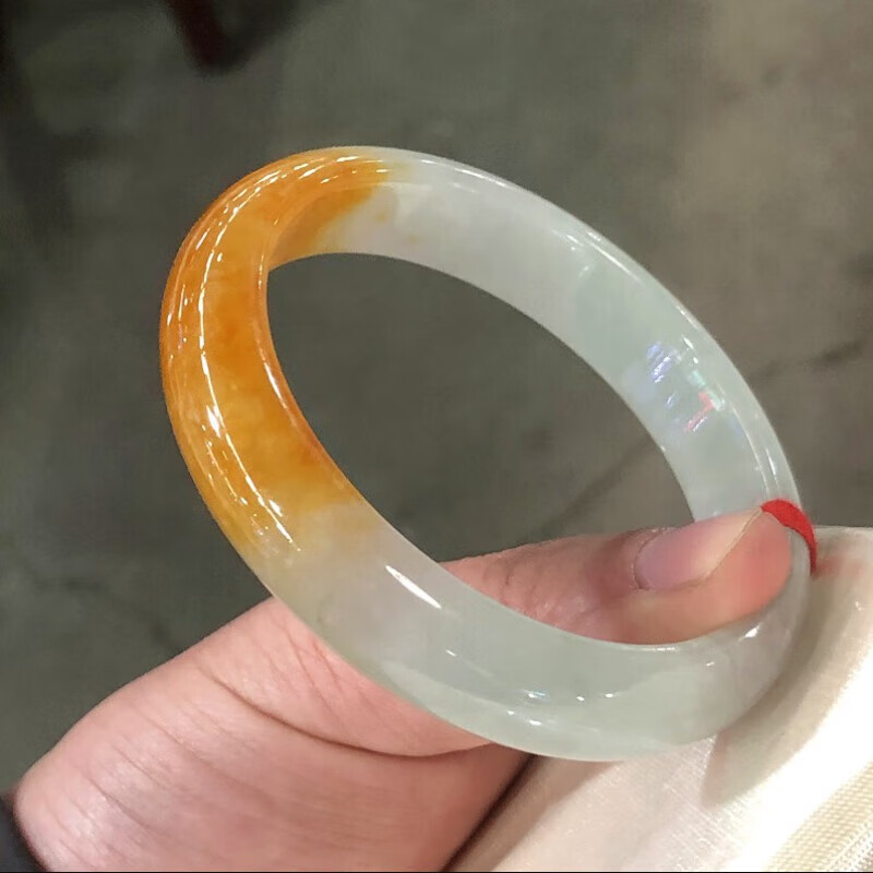 允茹官方黄翡翠手镯缅甸翡翠黄翡女款糯种玉石镯子黄白色带鉴定 浅黄