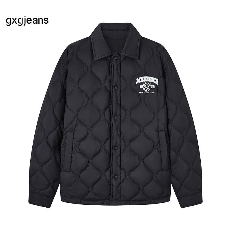 gxg.jeans男装 2024年冬季保暖休闲宽松翻领黑色羽绒服 黑色 L (175)